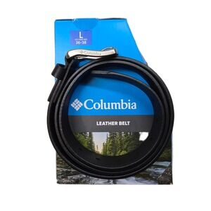 Columbia Leather Belt Mens Large (Fits 36-38) Black Metal Silver‎ Buckle